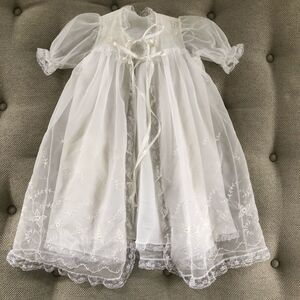 Vintage Christening Gown Open Front Tie Neck Flexible Infant Size